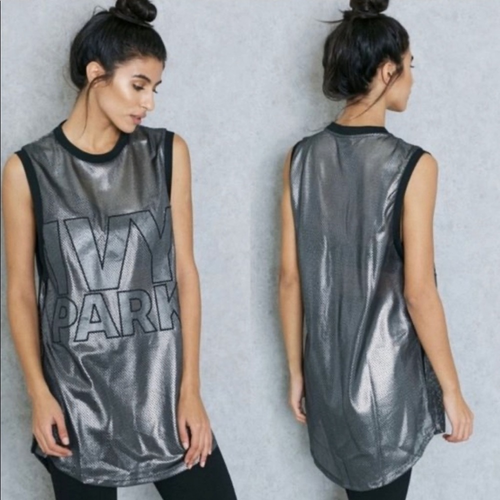 *NWT* IVY PARK Logo Metallic Mesh Tank
